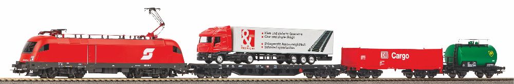 Piko 57177 Start-Set mit Bettung Taurus ÖBB Güterwagen Spur H0