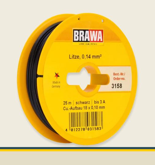 Brawa 3158 Litze 0,14 mm² schwarz 25-m-Spule Einadrig Neu OVP