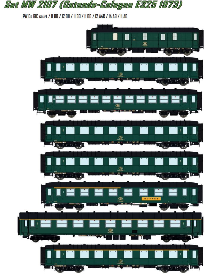 Models World MW2107 8er Set SNCB Set Reisezugwagen “Ostende-Cologne E325” Ep.IV