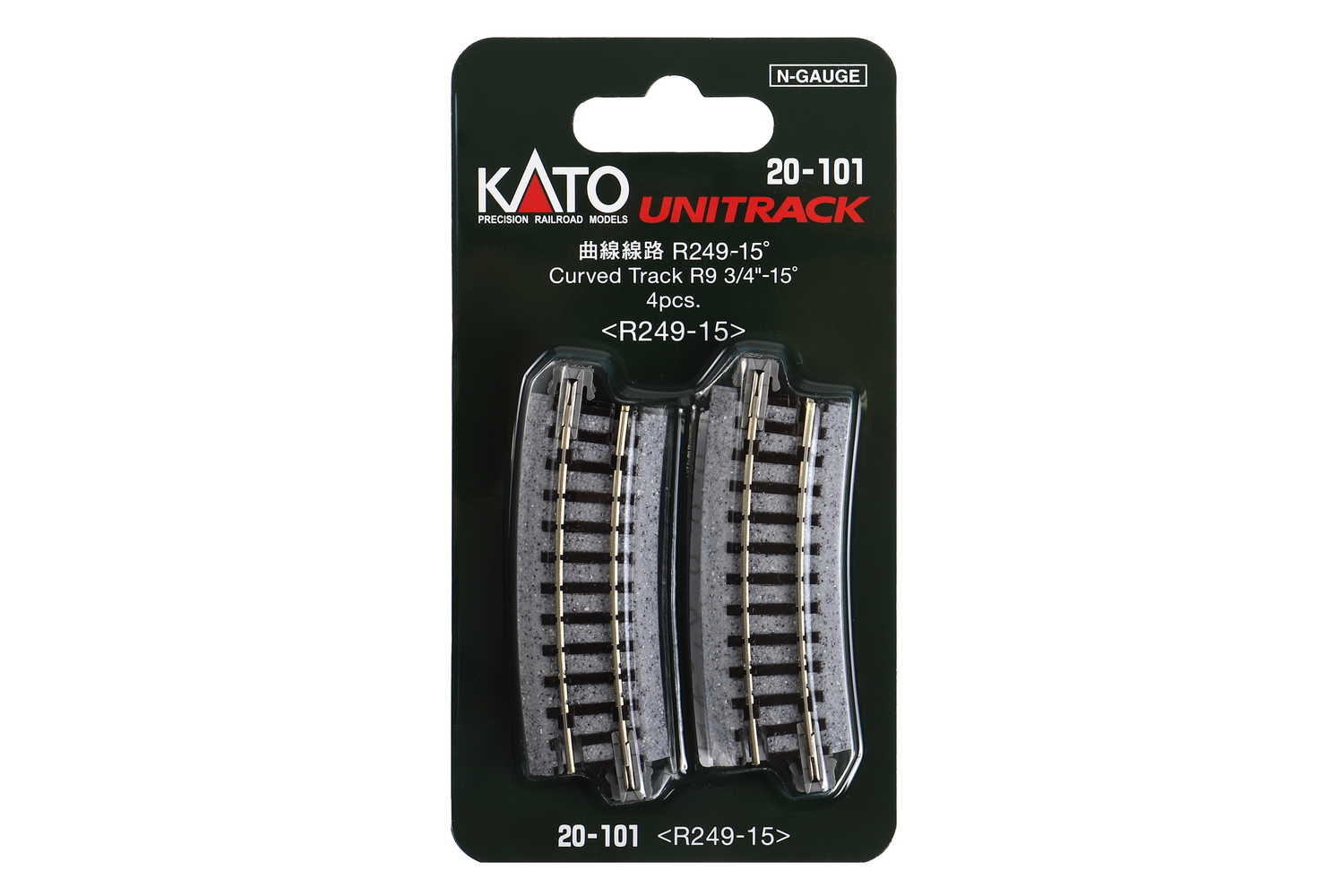 Kato 20-101 Gleis gebogen R 249-15° 4 Stück 1:160 Spur N Neu