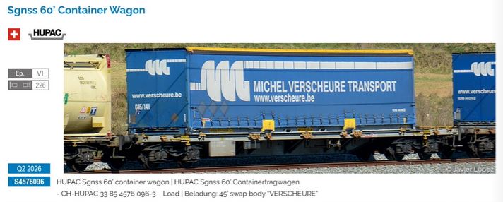 Sudexpress S4576096 Sgnss HUPAC 096 60' container wagon Spur H0