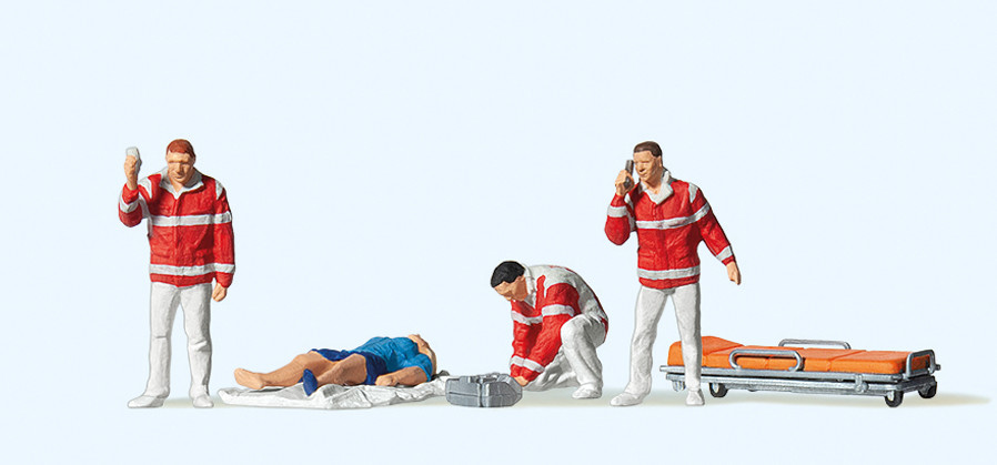 Preiser 10543 Sanitäter, Verletzte auf Decke 1:87 Spur H0 Neu OVP