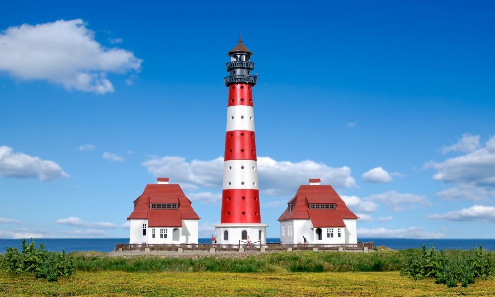 Kibri 37300 Leuchtturm Westerheversand mit 2 Nebengebäuden- Spur N 1:160