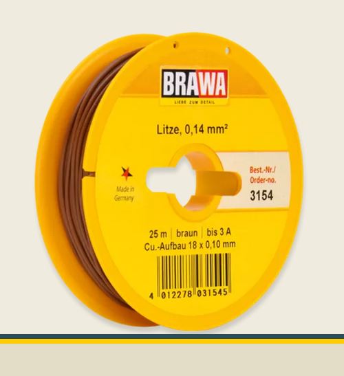 Brawa 3154 Litze 0,14 mm² braun 25-m-Spule Einadrig Neu OVP