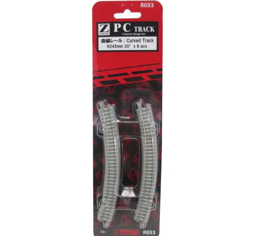 Rokuhan R053 Gleis gebogen R245-30° mit Betonschwellen Spur Z