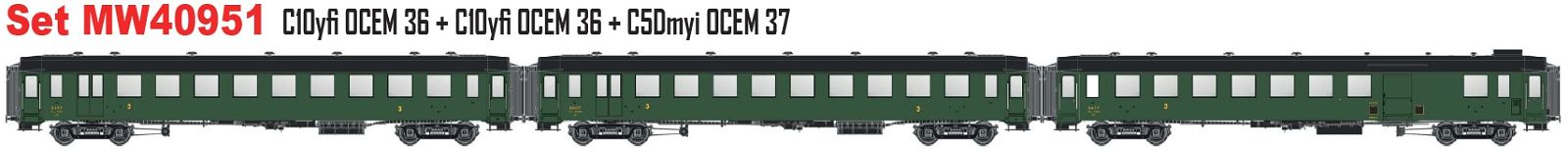 Models World MW40951 3er Set Personenwagen OCEM SNCF Ep.IIIa Spur H0