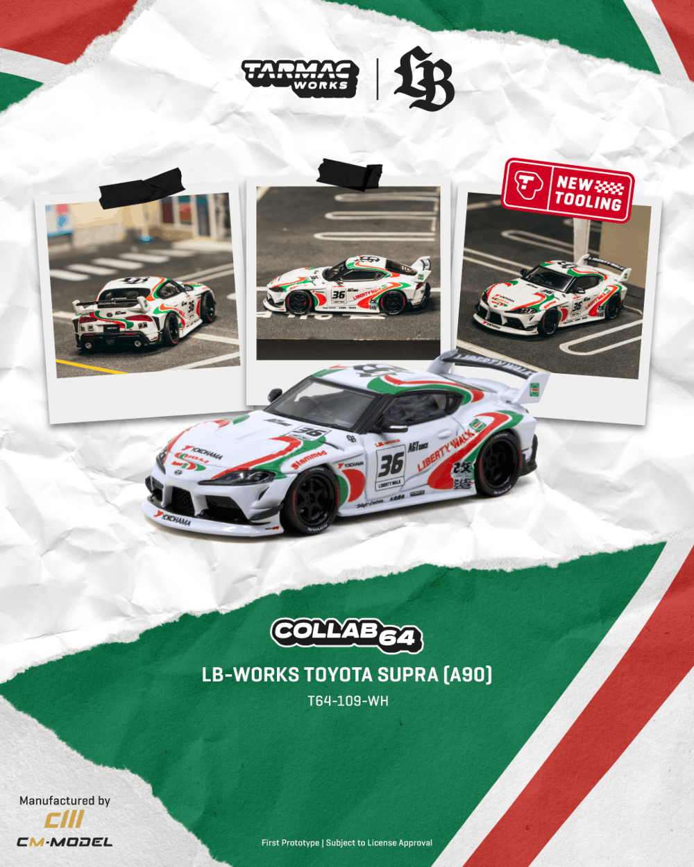 Tarmac Works T64-109-WH 1:64 TOYOTA SUPRA (A90) LB-WORKS CASTROL TRIBUTE 2024