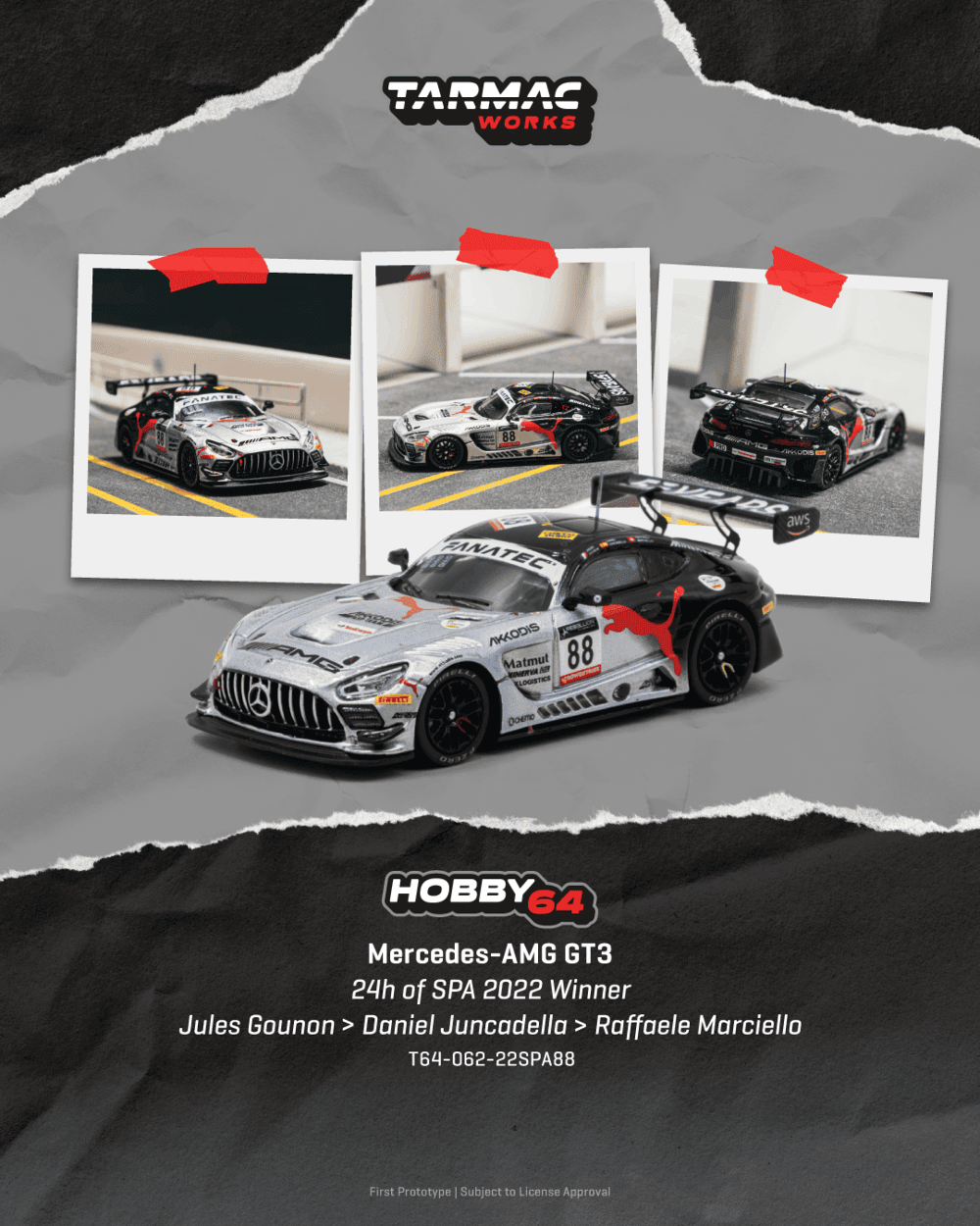 Tarmac Works T64-062-22SPA88 1:64 MERCEDES-BENZ AMG GT GT3 #88 JULES GOUNON