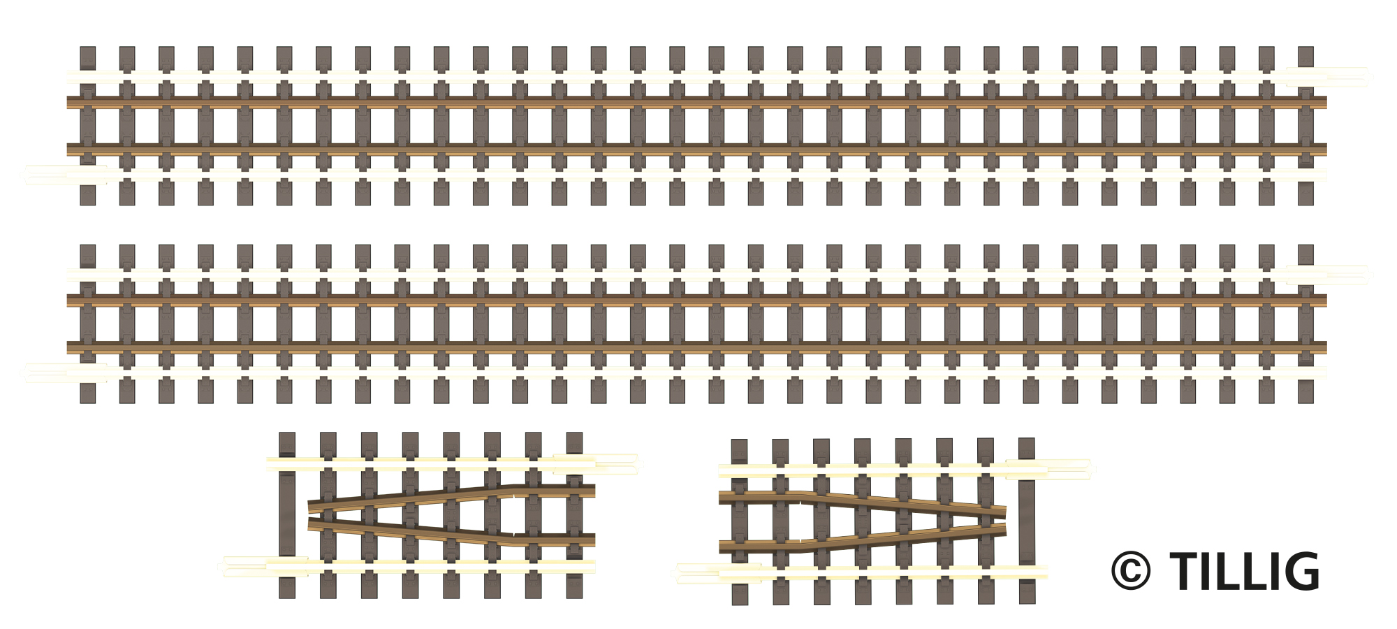 Tillig 01840 Set Zwangsgleis gerade (beidseitig)