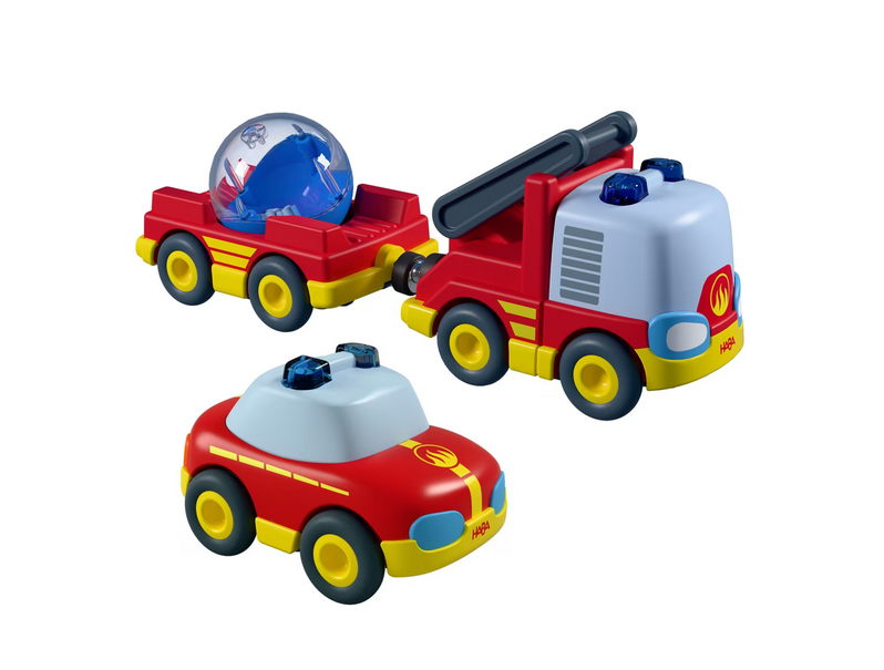 HABA 2013816001 Cars Feuerwehr-Spielset 2 Autos Hänger Wasser-Kugel
