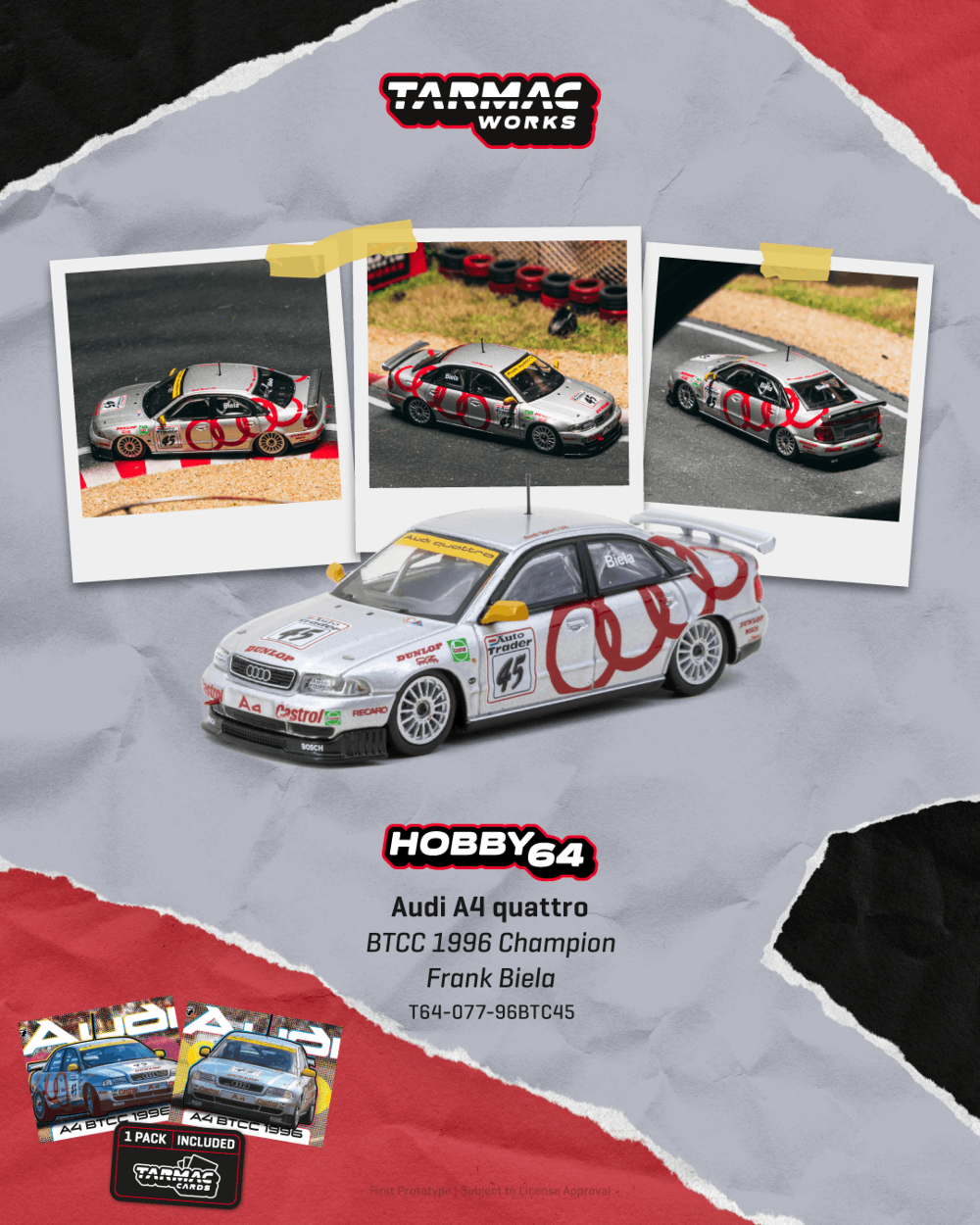 Tarmac Works T64-077-96BTC45 1:64 AUDI A4 QUATTRO FRANK BIELA BTCC CHAMPION 1996