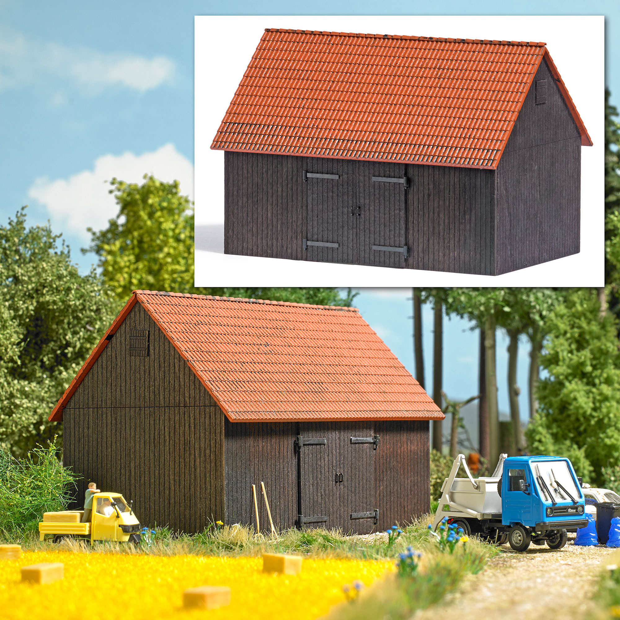 Busch 1900 Scheune mit Ziegeldach 1:87 Spur H0 Bausatz Neu OVP
