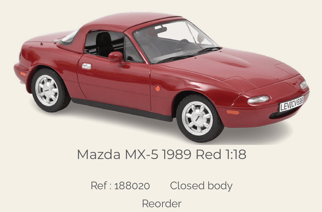 Norev 188020 Mazda MX-5 1989 Red 1:18 (Reprod 2027)