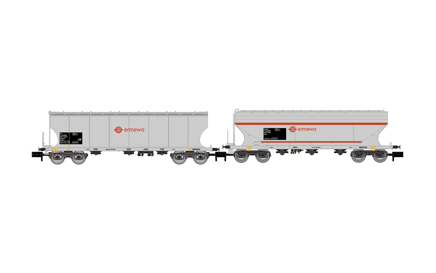 Arnold HN6740 RENFE, 2-tlg. Set 4-achs. Getreidesilowagen „Ermewa“, graue