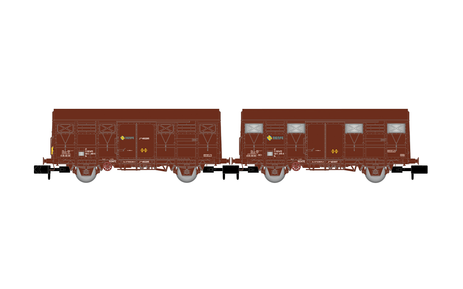 Arnold HN6718 RENFE, 2-tlg. Set Gs-Wagen, braune Farbgebung, einer mit rot