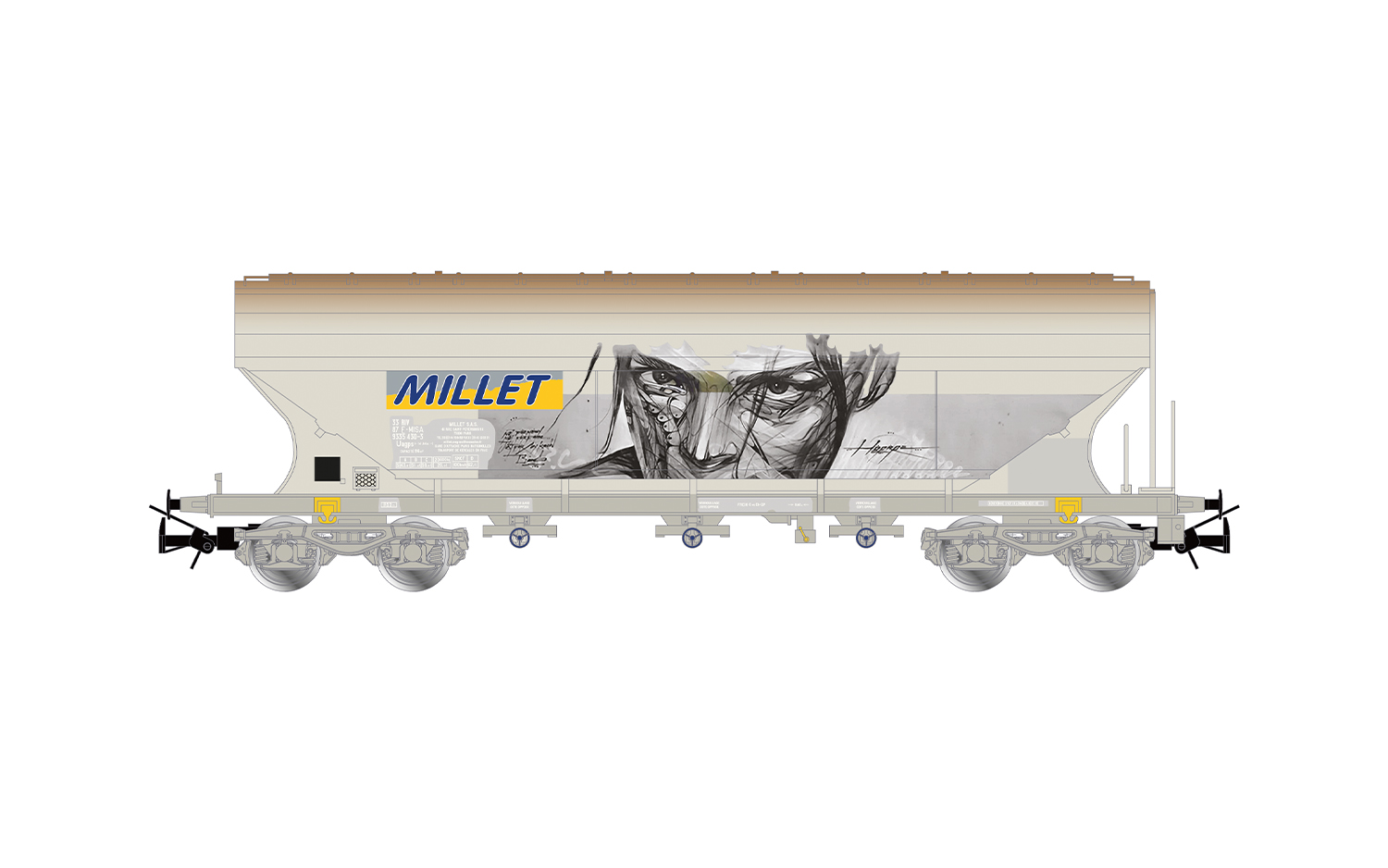 Jouef HJ6319 SNCF, 4-achs. Getreidesilowagen mit geraden Seitenwänden, „M