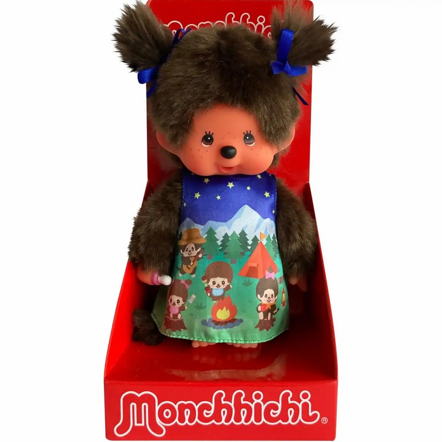 Monchhichi 243082 Plüschfigur Mädchen Camping Kleid braun 20 cm Stoff