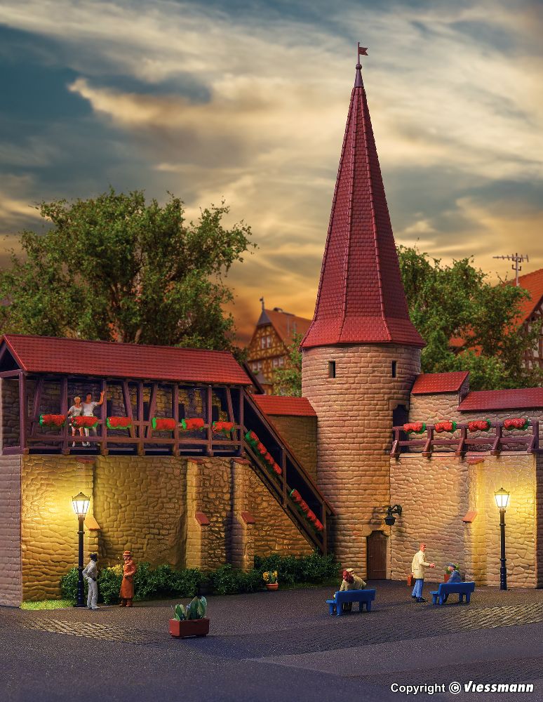 Kibri 38915 Stadtmauer mit Rundturm in Weil 1:87 Spur H0 Bausatz