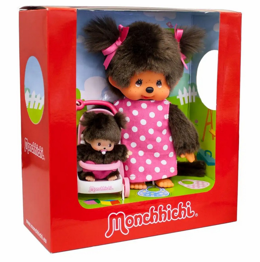 Monchhichi 254930 Kinderwagenset Mädchen mit Mutter pink/braun 20 cm