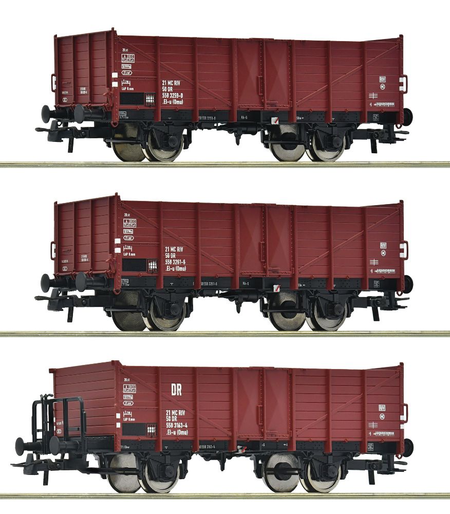 Roco 6600146 3-tlg Set Offene Güterwagen DR 1:87 Spur H0 DC Neu