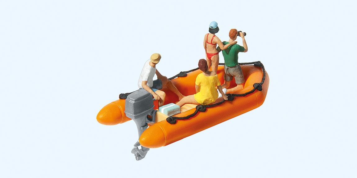 Preiser 10764 Familie im Schlauchboot 1:87 Spur H0 Neu OVP Figuren