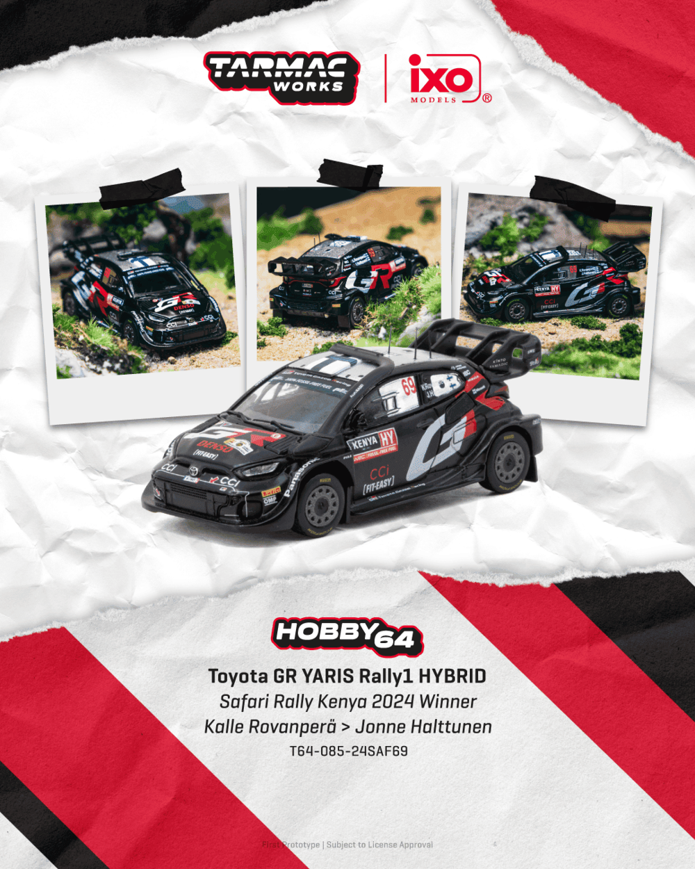 Tarmac Works T64-085-24SAF69 1:64 TOYOTA YARIS GR RALLY1 HYBRID #69