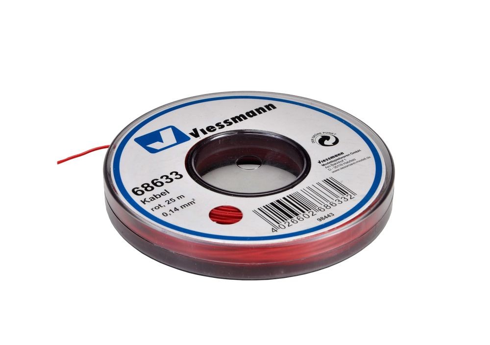 Viessmann 68633 Kabel auf Abrollspule 0,14 mm², rot, 25 m