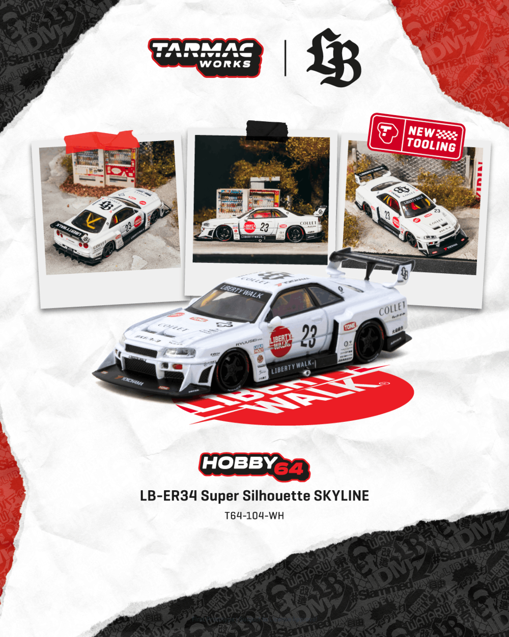 Tarmac Works T64-104-WH 1:64 NISSAN SKYLINE GTR (R34) LB SUPER SILHOUETTE COLLET