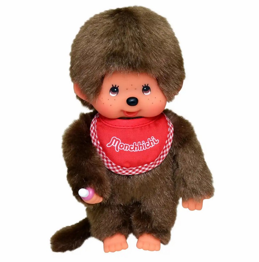 Monchhichi 255010 Plüschfigur Junge mit Latz rot/braun 20 cm Stoff NEU