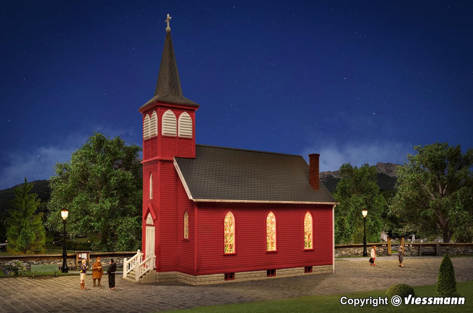 Kibri 38845 Landkirche mit LED-Beleuchtung 1:87 Spur H0 Bausatz