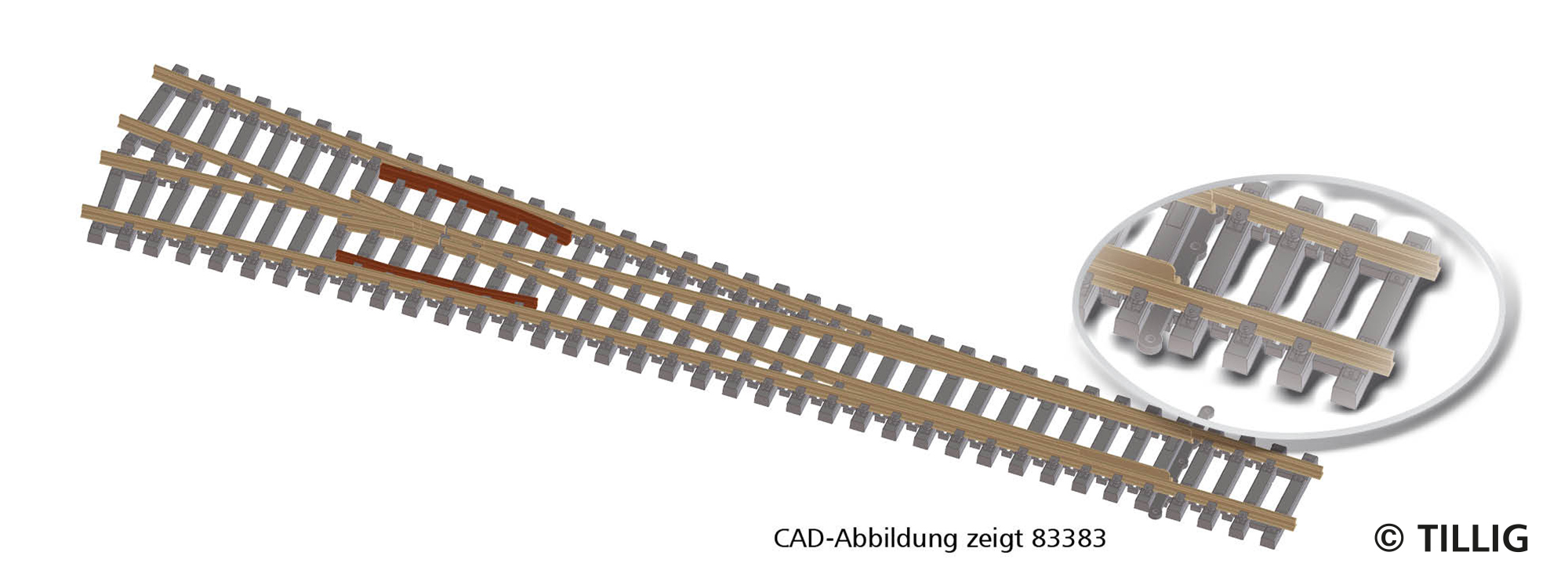 Tillig 83333 EW2 rechts 15°, Betonschwelle