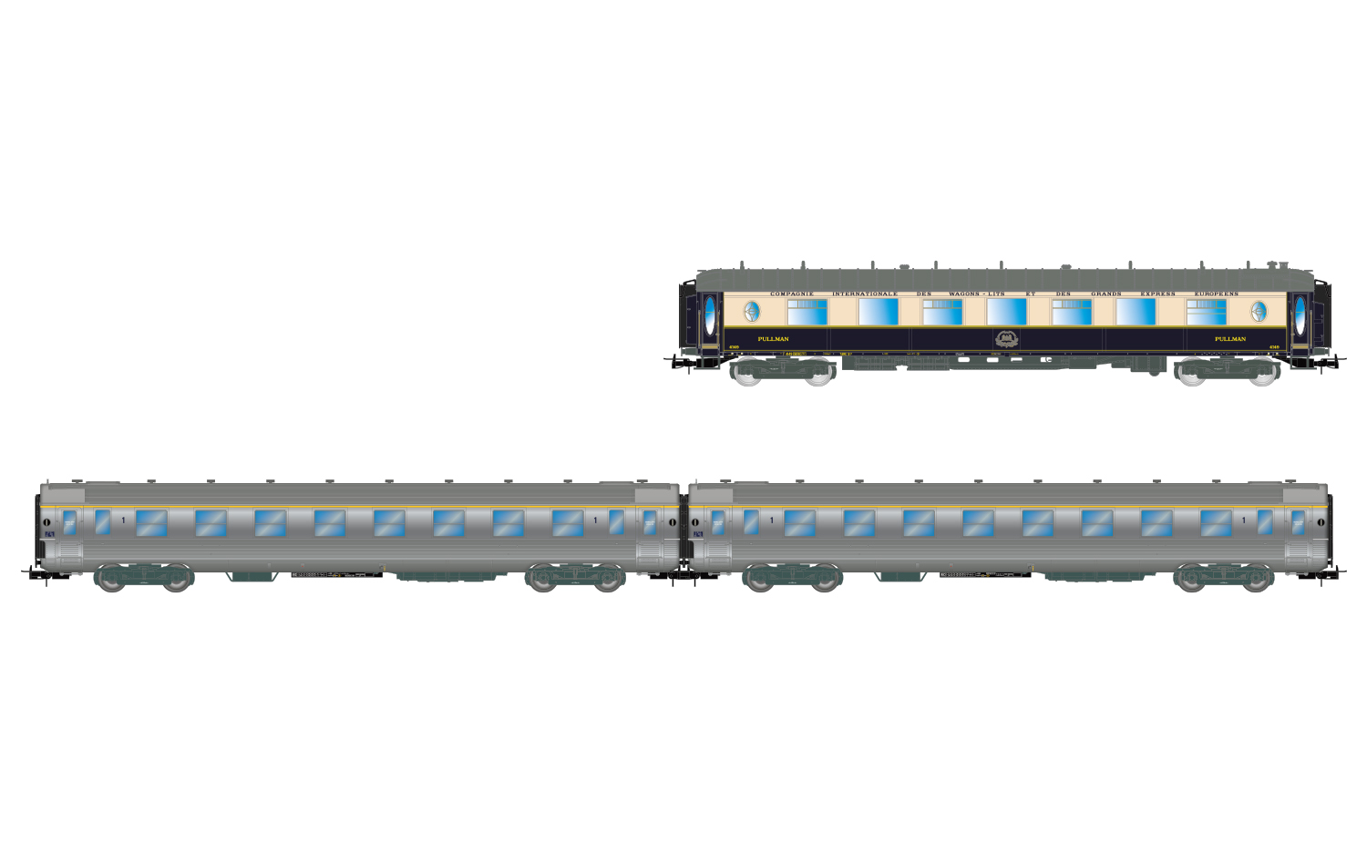 Jouef HJ4214 SNCF, 3-tlg. Set „Sud Express”, CIWL-Salonwagen + 2 x DEV In