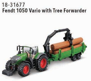 Bburago 18-31677 Farmland FENDT 10cm,mit Holztransporter, Schwungrad, WB