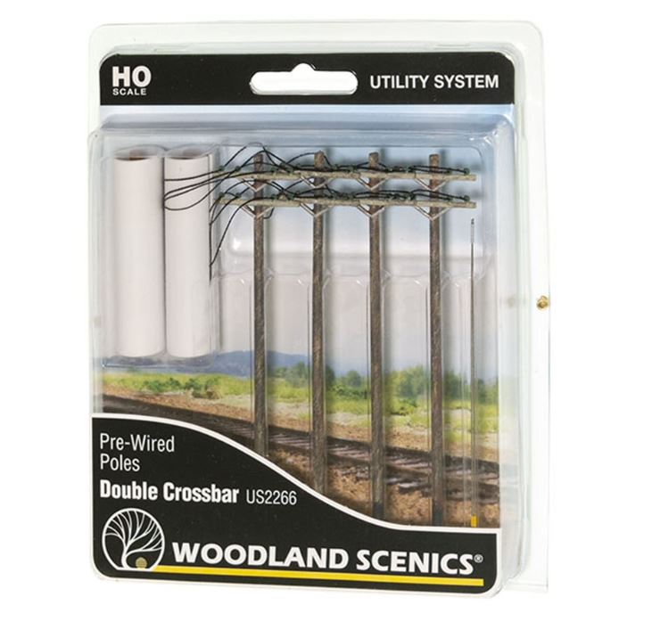 Woodland Scenics US2266 Wired Poles Double Crossbar - Spur H0 - Neu - OVP