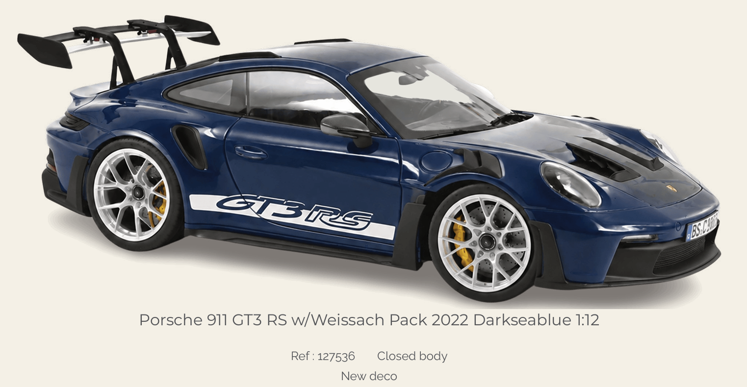 Norev 127536 Porsche 911 GT3 RS w/Weissach Pack 2022 Darkseablue 1:12