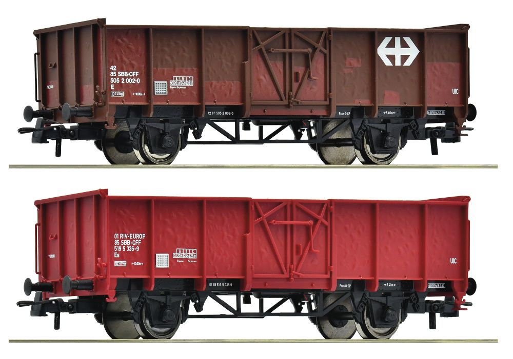 Roco 77034 2-tlg Set Offene Güterwagen Bauart L7 SBB Spur H0