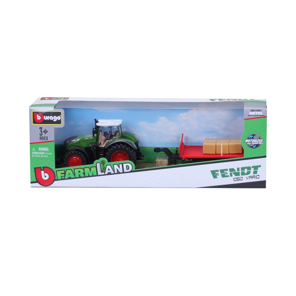 Bburago 18-31674 Traktor Fendt mit Heuballen-Transporter 10 cm NEU