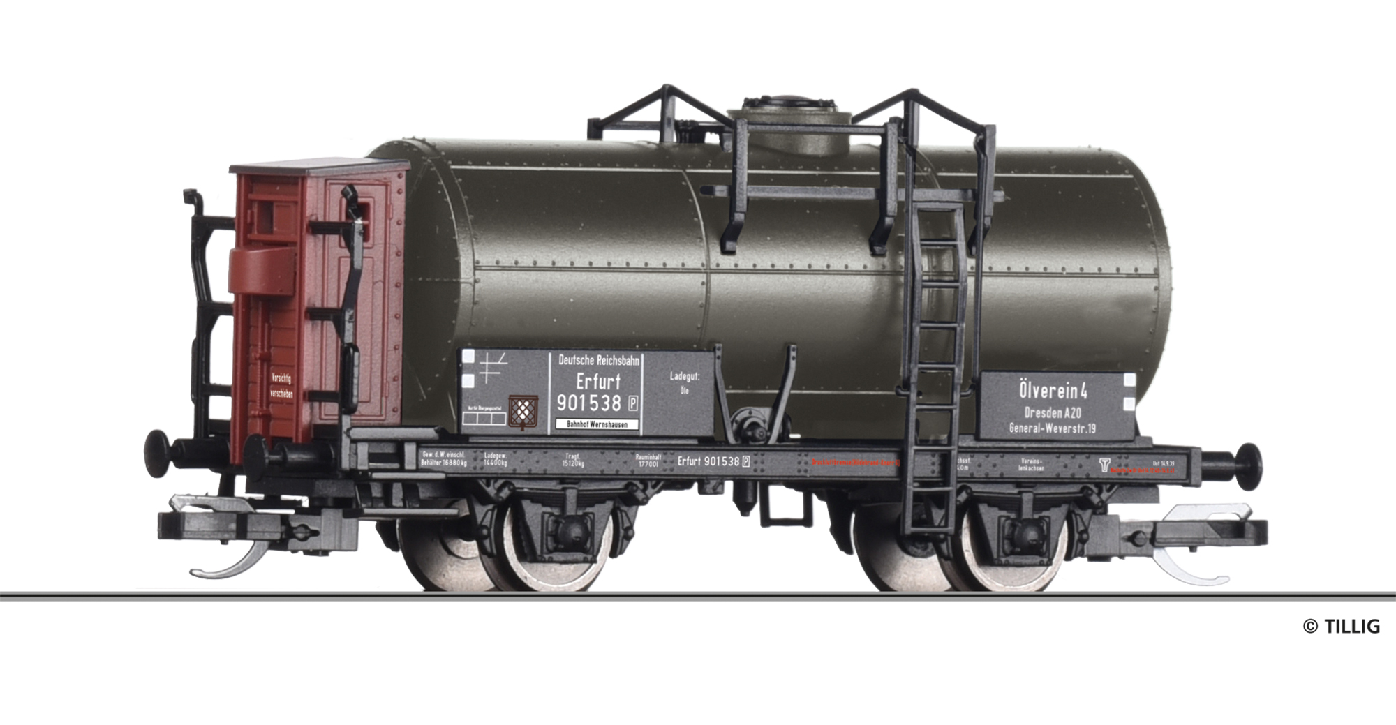 Tillig 95779 Kesselwagen „Ölverein 4 Dresden“, eingestellt bei der DRG