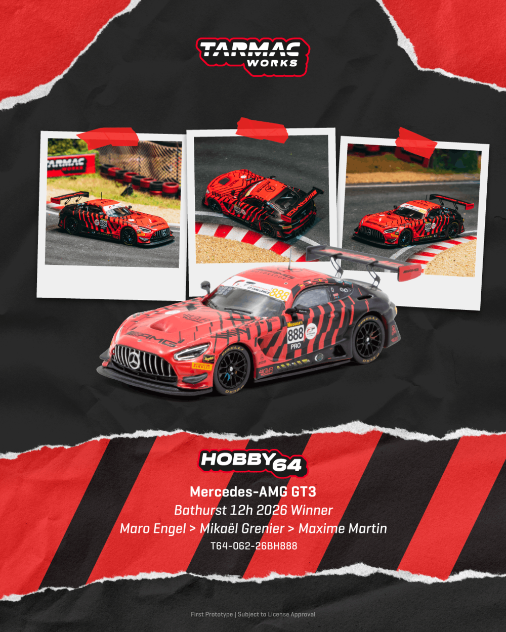 Tarmac Works T64-062-26BH888 1:64 MERCEDES-BENZ AMG GT GT3 #888 MARO ENGEL
