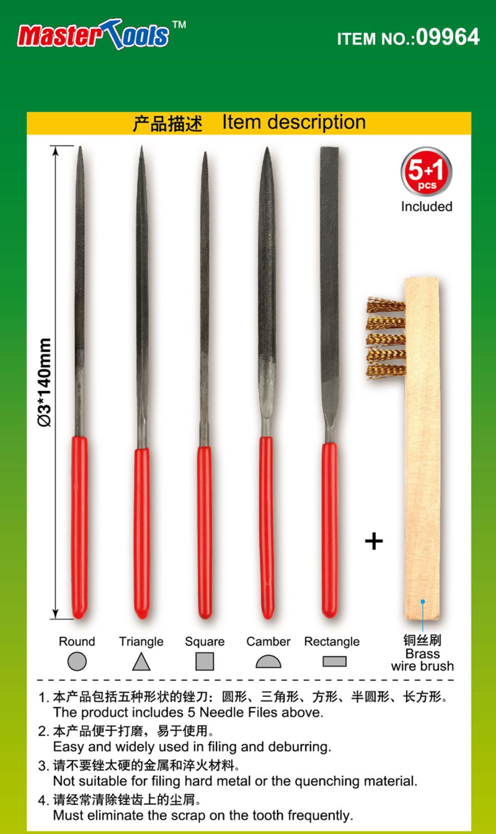 Master Tools 09964 Assorted needle files set (Middle-Toothed 3x140mm) NEU