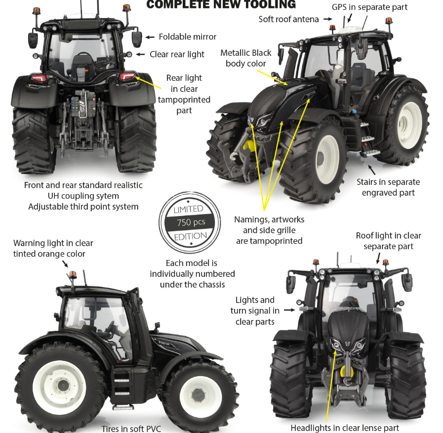 Universal Hobbies UH7235 Valtra N175 - Metallic black 1:32 Spur 1 Standmodell