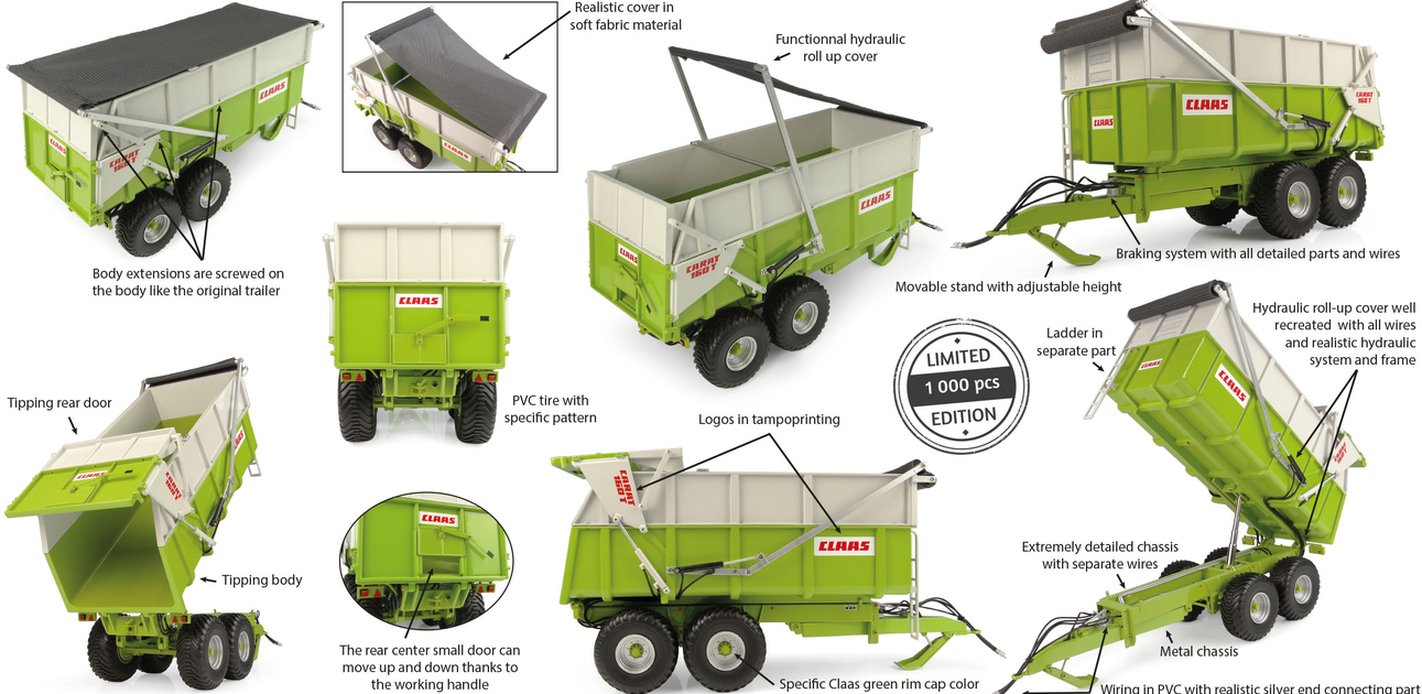 Universal Hobbies UH6854 Claas Carat 160T with hydraulic roll-up cover 1:32 NEU
