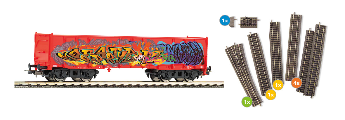 Piko 55380 Ergänzungs-Set Güterwagen Eaos mit Graffiti Spur H0