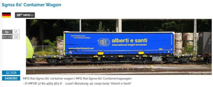 Sudexpress S4565563 Sgnss MDF Rail 084 60' container wagon Spur H0