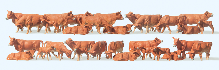 Preiser 14409 Kühe braun 30 Figuren 1:87 Spur H0 Neu OVP Tiere