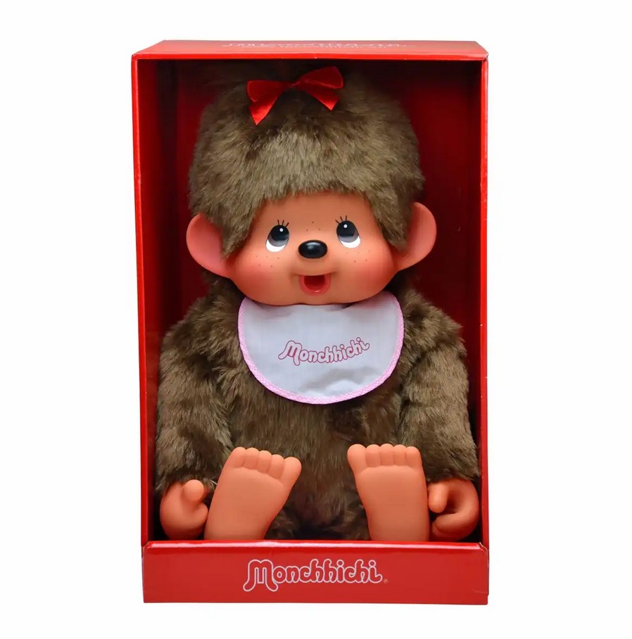 Monchhichi 255630 Plüschfigur Mädchen mit Latz pink/braun 80 cm Stoff