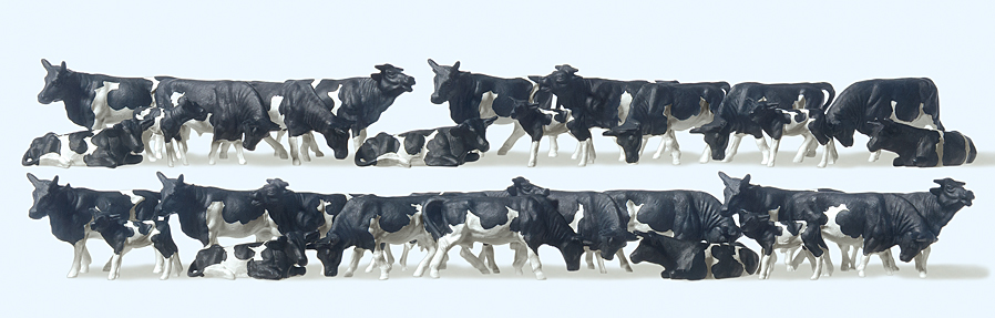 Preiser 14408 Kühe schwarz/weiß 30 Figuren 1:87 Spur H0 Neu OVP