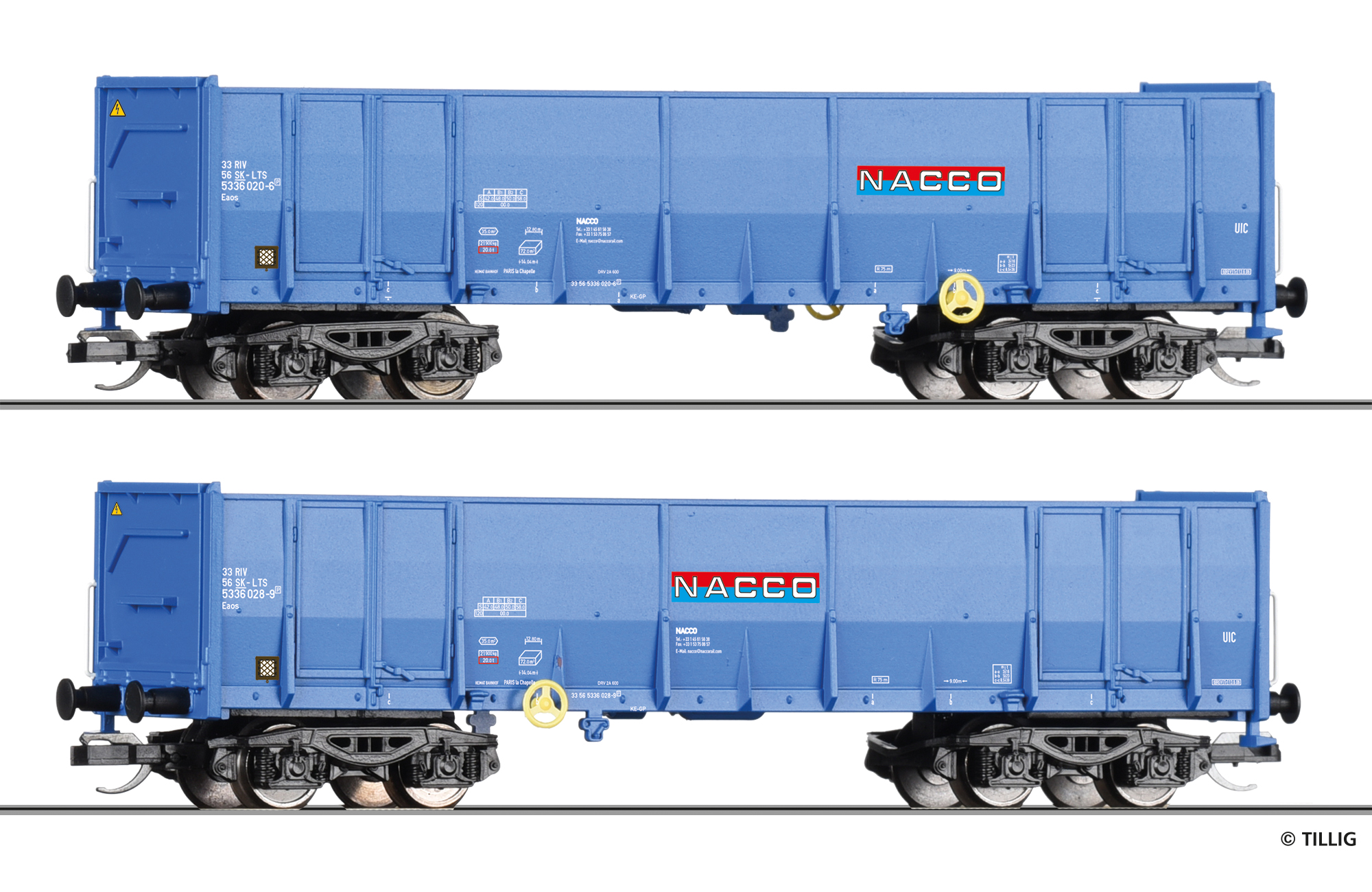 Tillig 01142 Güterwagenset der NACCO, bestehend aus zwei offenen Güterwag