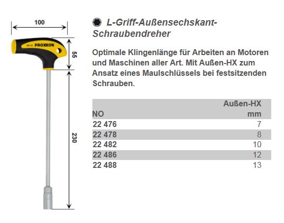 Proxxon 22488 FLEX-DOT-Schraubendreher L-Griff, Außensechskant HX 13