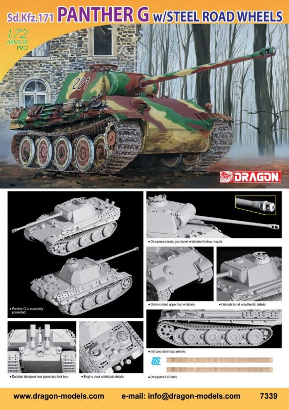 Dragon 7339 Sd.Kfz.171 Panther G w/Steel Road Wheel - 1:72 - Neu